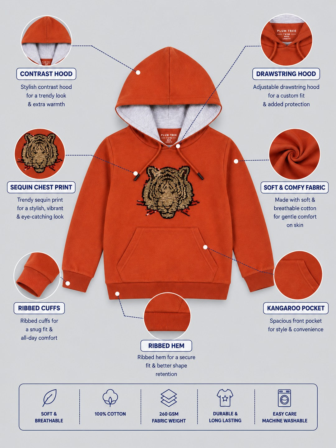 Boys Premium Soft Cotton Full Sleeve Printed Hooded Sweatshirt