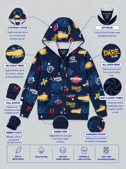Boys Premium Soft Cotton Full Zipper Printed Hooded Sweatshirt