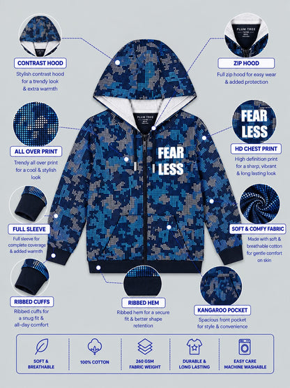 Boys Premium Soft Cotton Full Zipper Printed Hooded Sweatshirt