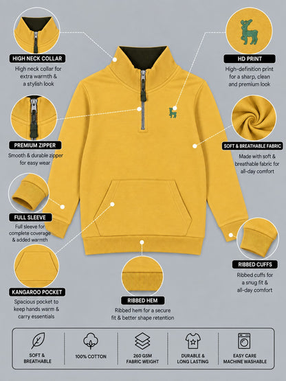 Boys Premium Soft Cotton Full Sleeve Half Zipper Hi-Neck Sweatshirt