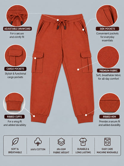 Boys Premium Soft Cotton Solid Cargo Pocket Jogger