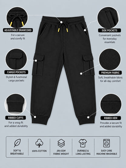 Boys Premium Soft Cotton Solid Cargo Pocket Jogger