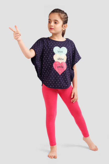 Girls Soft Rayon Poncho T-shirts and All Over Printed Leggings set (Pack Of 4) - Multi
