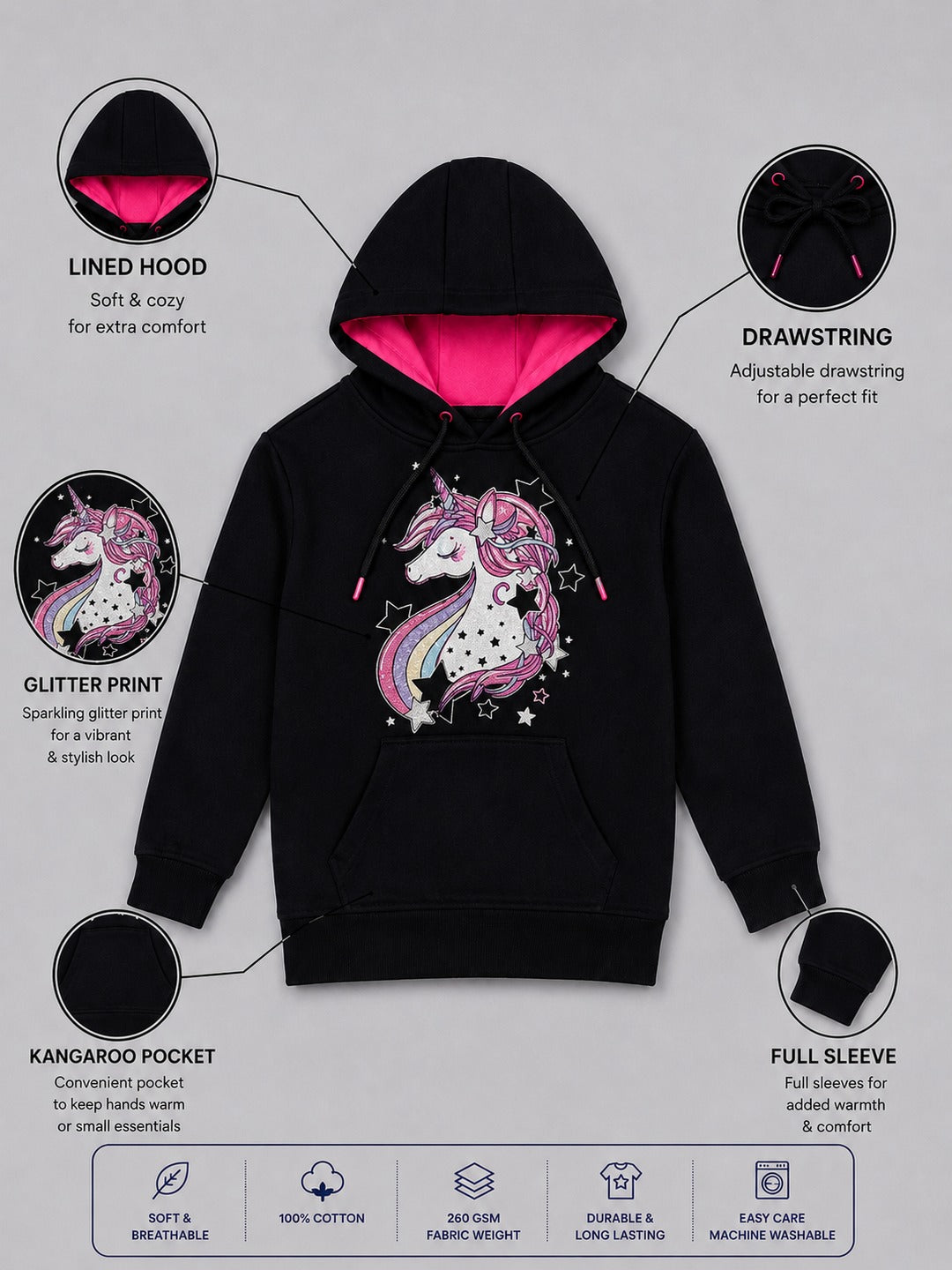 Girls Premium Soft cotton full sleeve Printed Hooded Sweatshirt