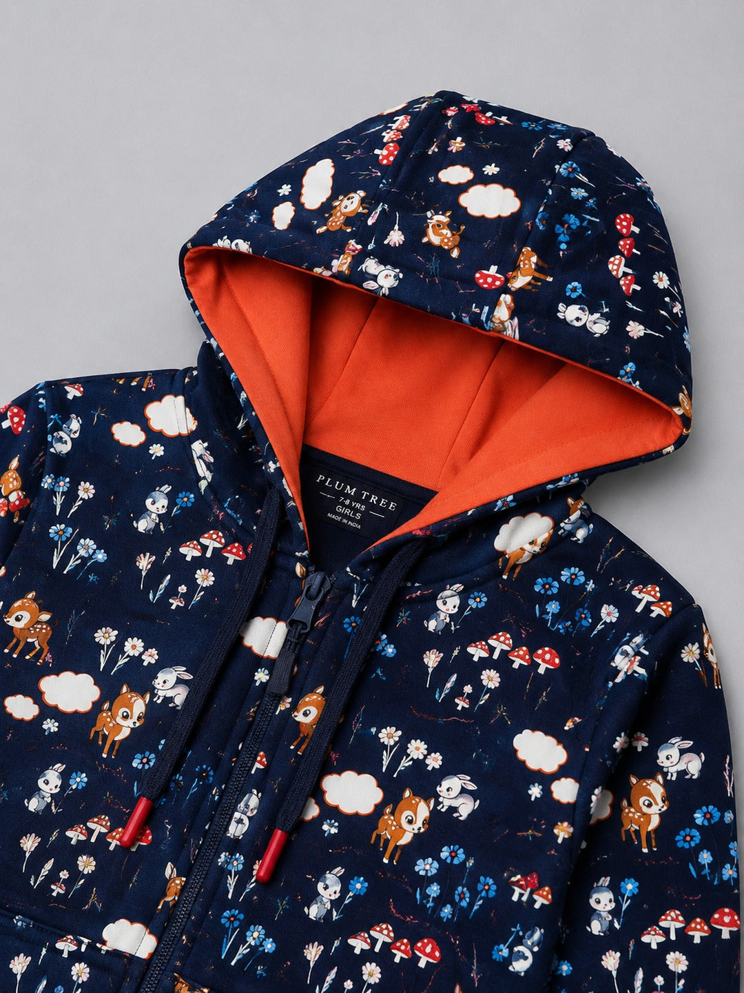 Girls Premium Soft cotton Full Zipper Printed Hooded Sweatshirt
