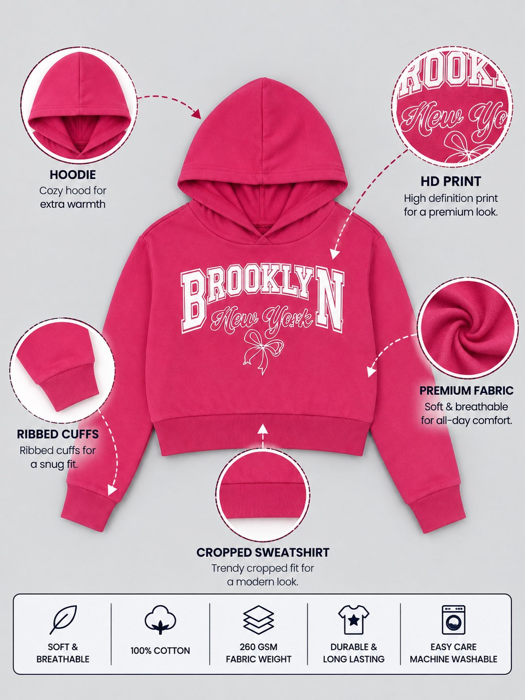 Girls Premium Soft cotton Full Sleeve Cropped Hooded Sweatshirt