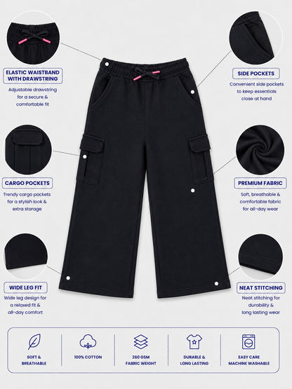 Girls Premium Soft Cotton Wide Leg Cargo Pocket Pants