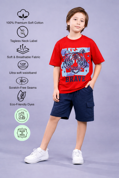 Boys Trendy Oversized T-Shirt & Cargo Shorts Set