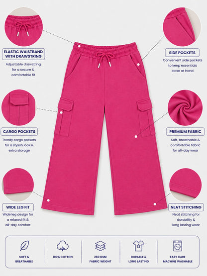 Girls Premium Soft Cotton Wide Leg Cargo Pocket Pants