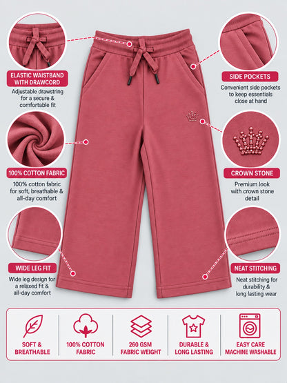 Girls Premium Soft Cotton Crown stone Printed Wide Leg Pant
