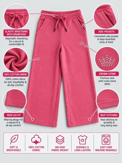 Girls Premium Soft Cotton Crown stone Printed Wide Leg Pant