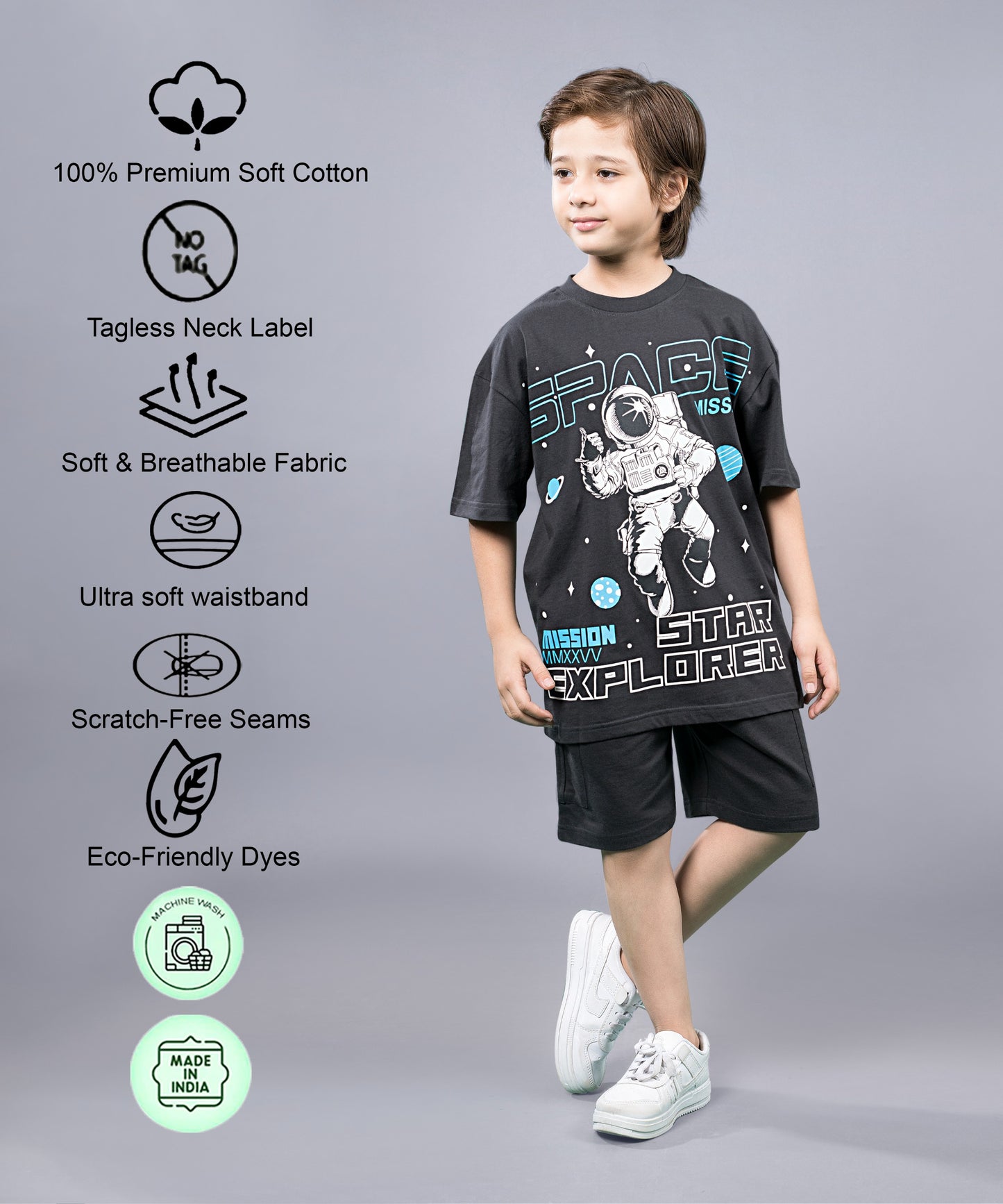Boys Trendy Oversized T-Shirt & Cargo Shorts Set