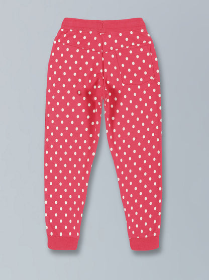 Polka Printed Hoodie Sweatshirt and Printed Jogger set- Red