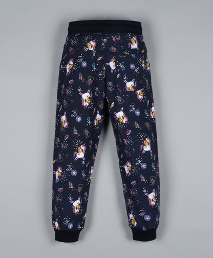 Unicorn Printed Hoodie Sweatshirt and Printed Jogger set- Navy
