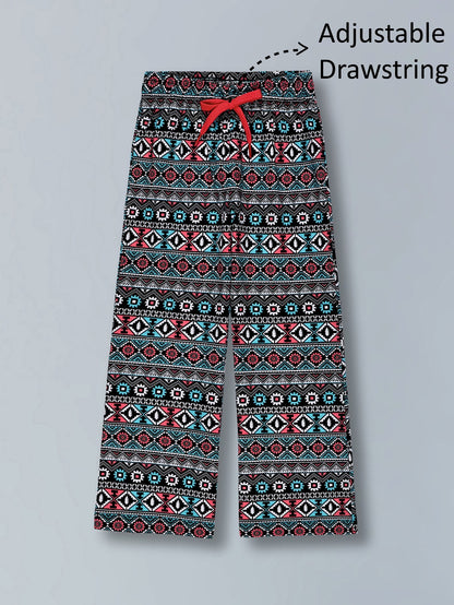 Girls Premium Cotton Crop Top with lace and Wide Leg Pant Set1.Round neck 2. Crop Top With Lace T-shirt  3.Gilter Printed 4. Sleveeless T-shirt 5.Wide Leg pant with Self Fabric Elasticated at waist  6.Lurex Drawcard with plastic tipping 7 .All Over Print