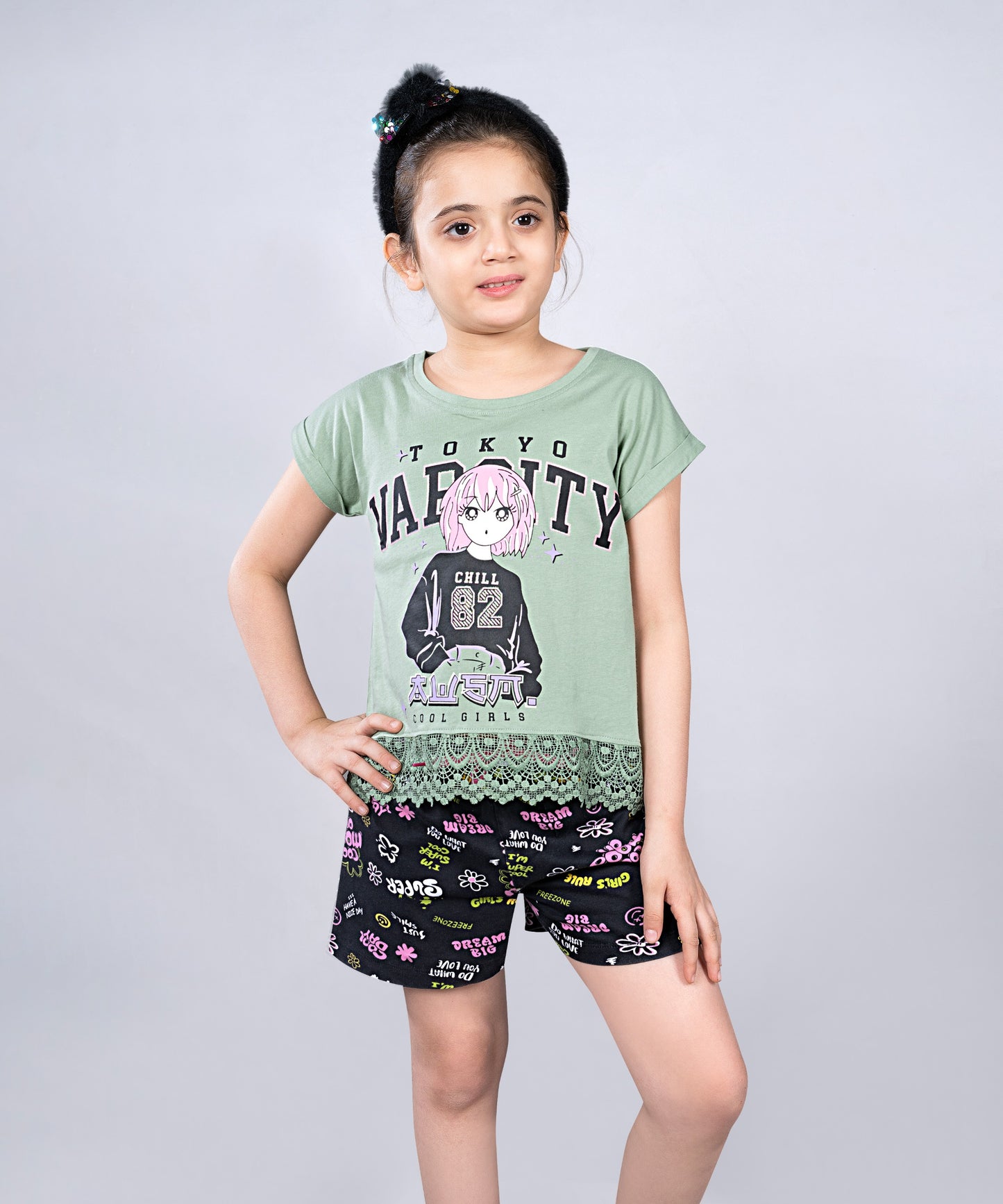 Girls Premium Cotton Crop Top With Lace Border Pack of 2