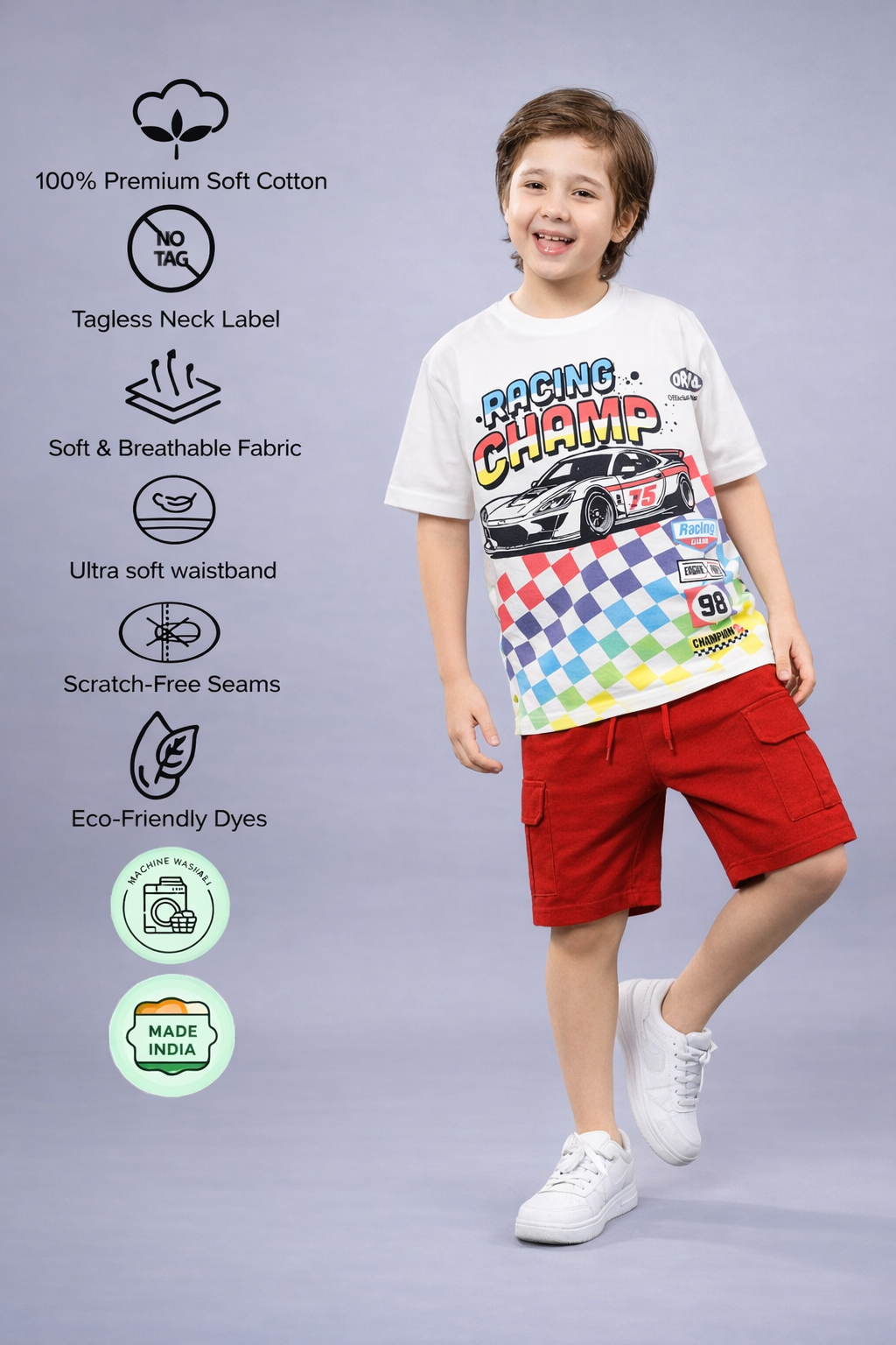 Boys Trendy Oversized T-Shirt & Cargo Shorts Set
