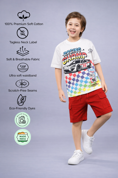 Boys Trendy Oversized T-Shirt & Cargo Shorts Set