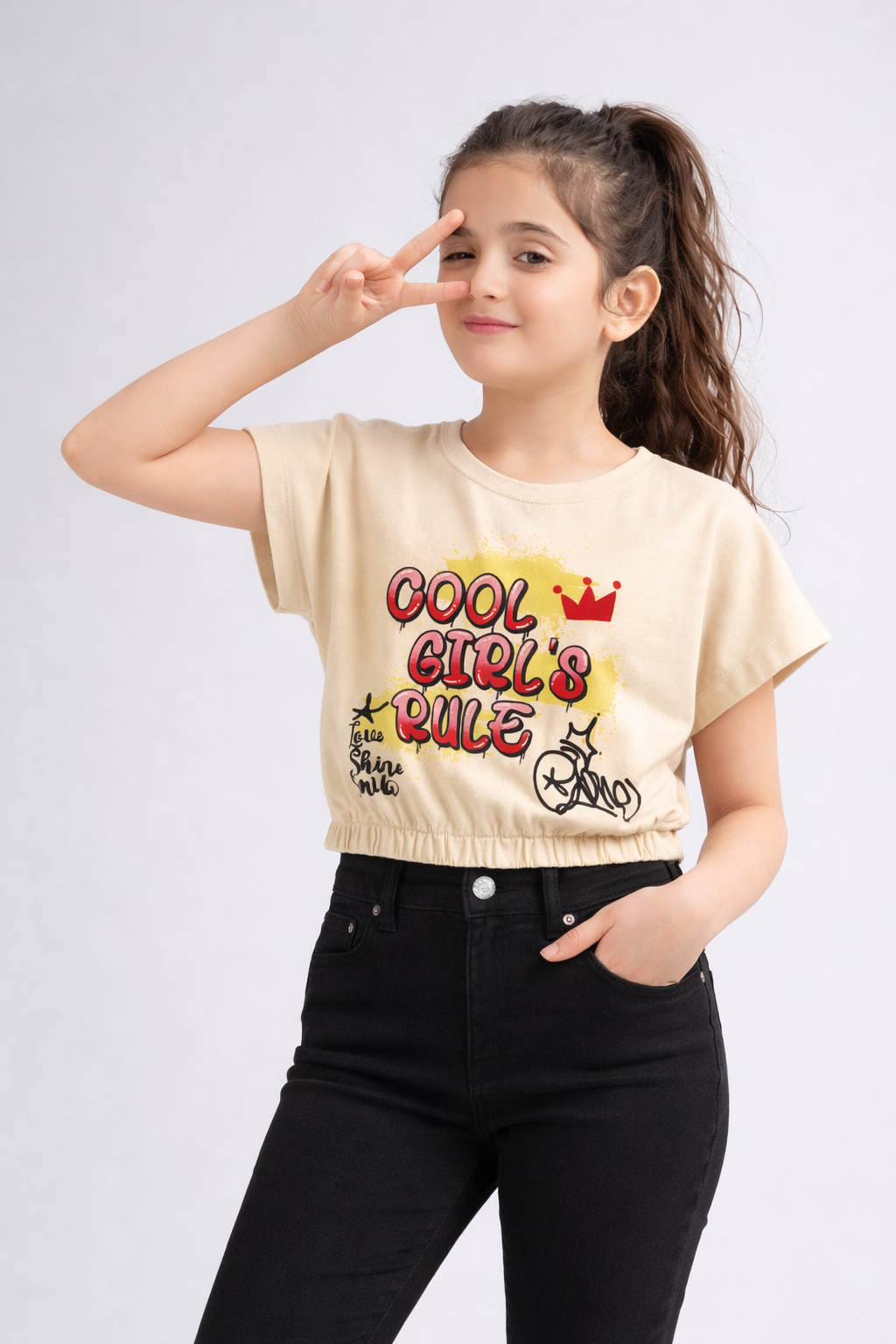 Girls Stretchable Elastic waist Crop T-Shirt Pack of 2