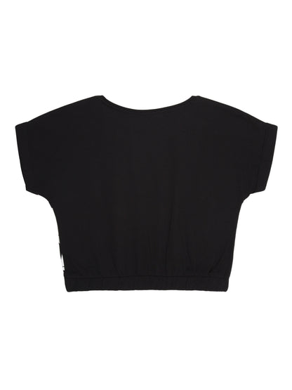 Girls Set of 2 printed pure cotton Crop Top-CORAL BLACK