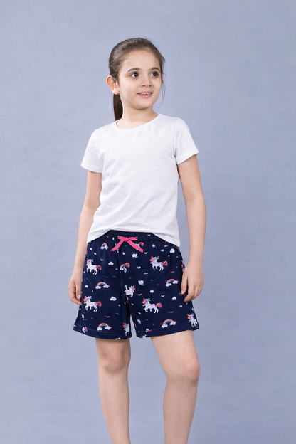 Girls Premium Cotton Printed Knit Shorts Pack Of 2