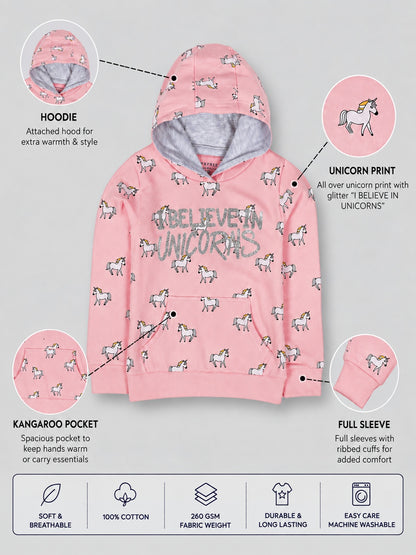 Girls Premium Soft cotton full sleeve Printed Hooded Sweatshirt