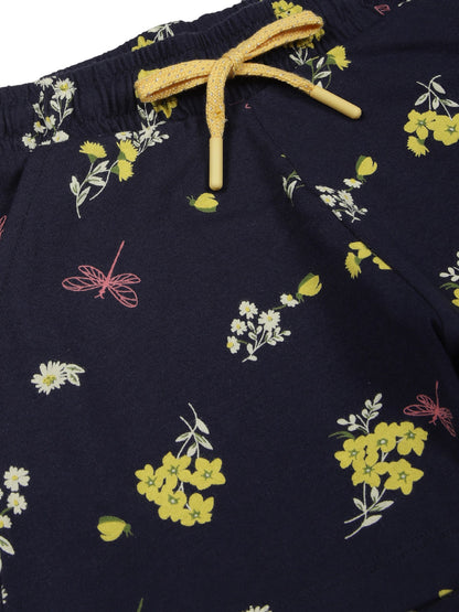 Girls 2 piece pure cotton All Over Printed Co-ordinating Top and Short Set-TRUE NAVY AOP