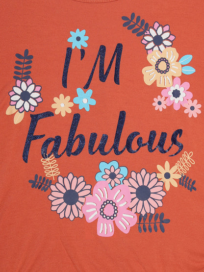 Girls Set of 2 printed Soft Rayon Poncho T-shirts-OFF WHITE ORANGE