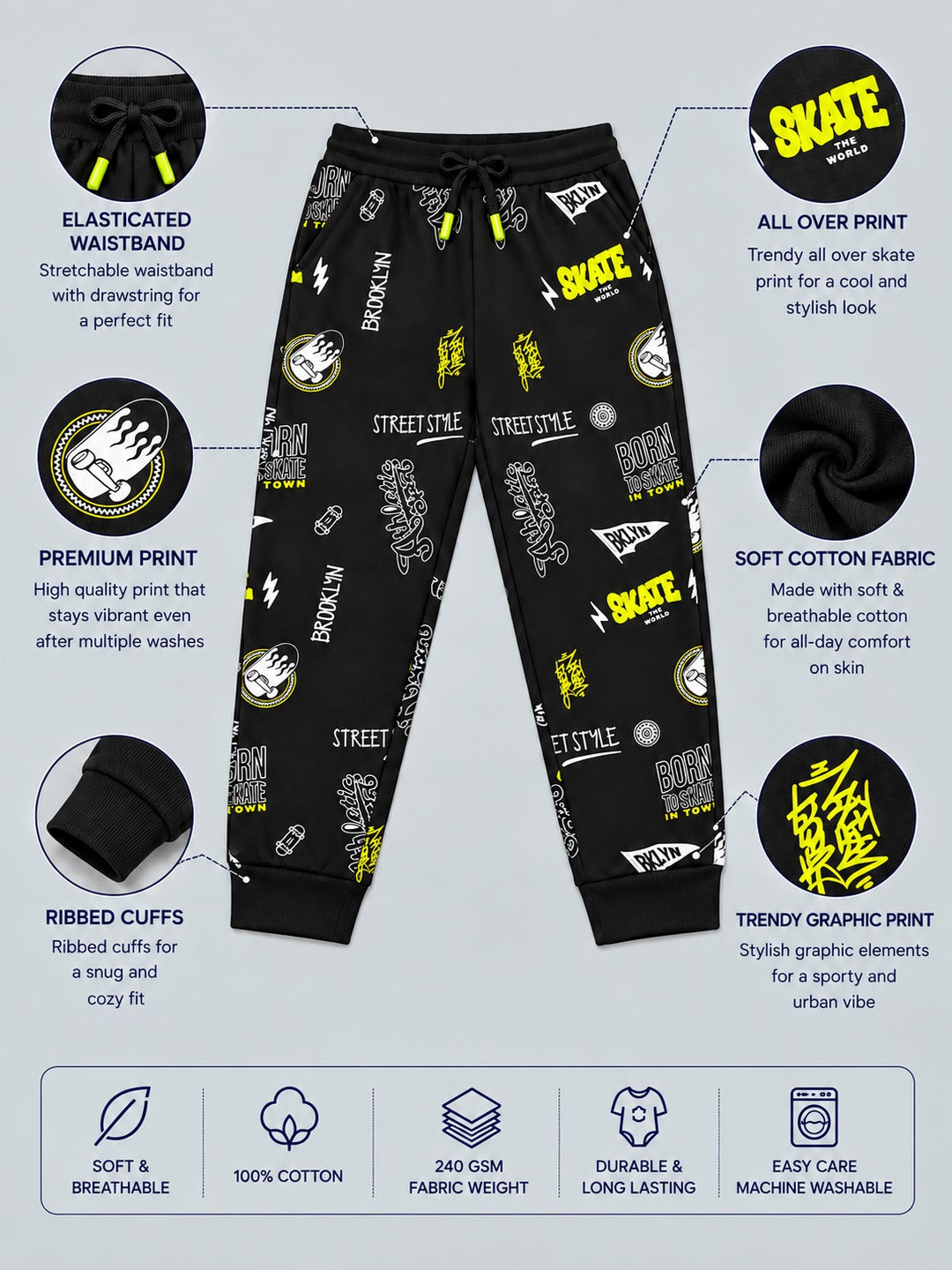 Boys Premium Soft cotton Regular Fit Printed Jogger