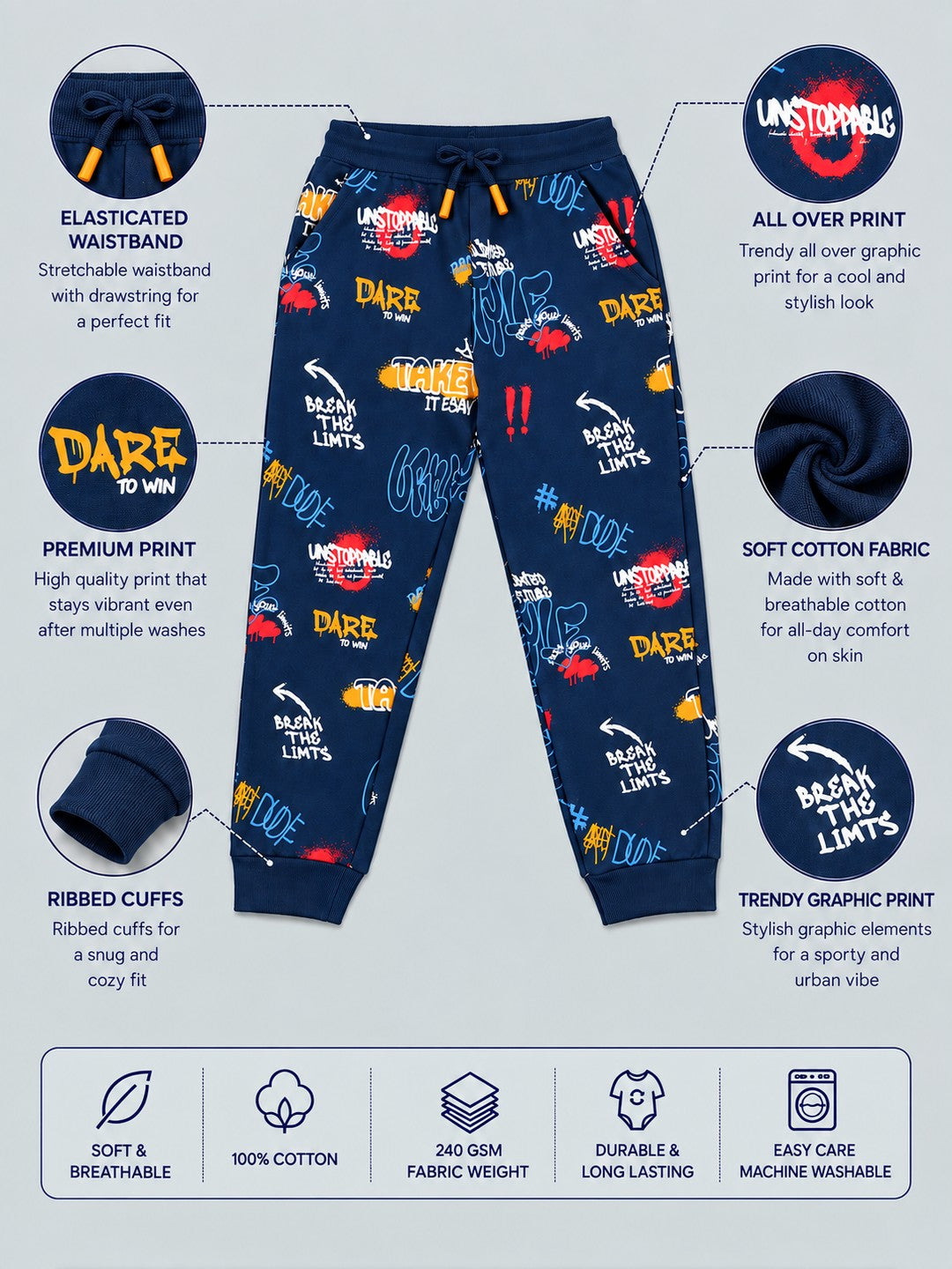 Boys Premium Soft cotton Regular Fit Printed Jogger