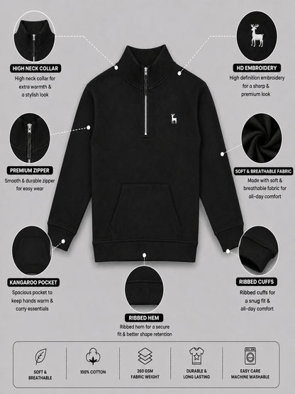 Boys Premium Soft cotton full sleeve Hi-Neck Half Zipper Sweatshirt