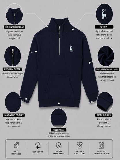 Boys Premium Soft cotton full sleeve Hi-Neck Half Zipper Sweatshirt