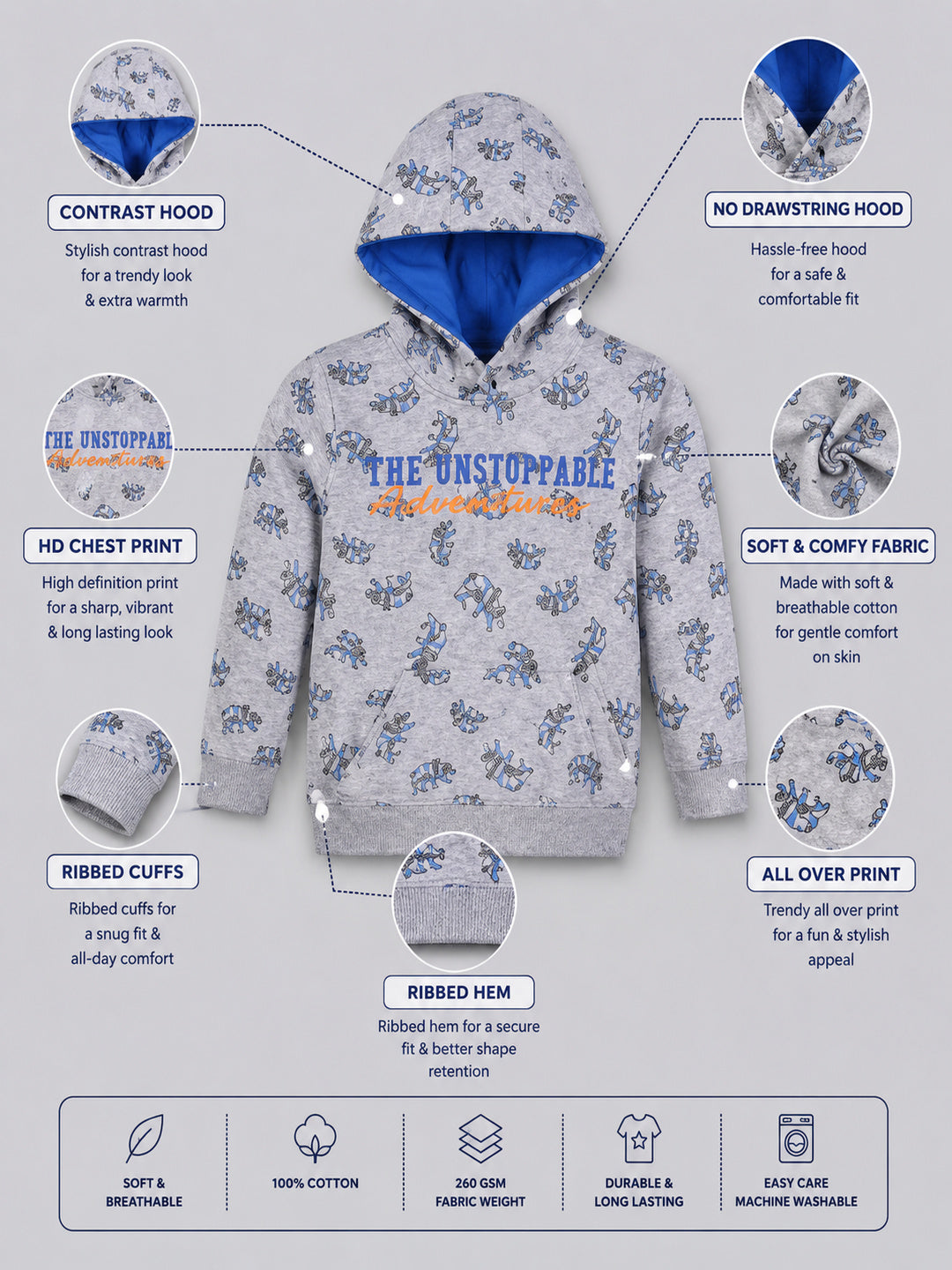 Boys Premium Soft cotton full sleeve Hooded Sweatshirt