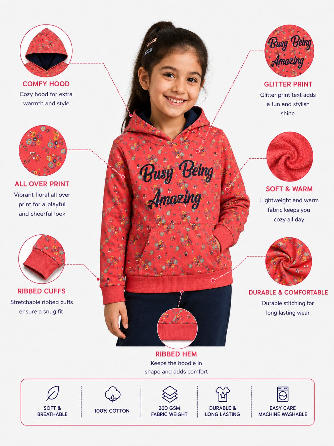 Girls Premium Soft cotton full sleeve Hooded Sweatshirt