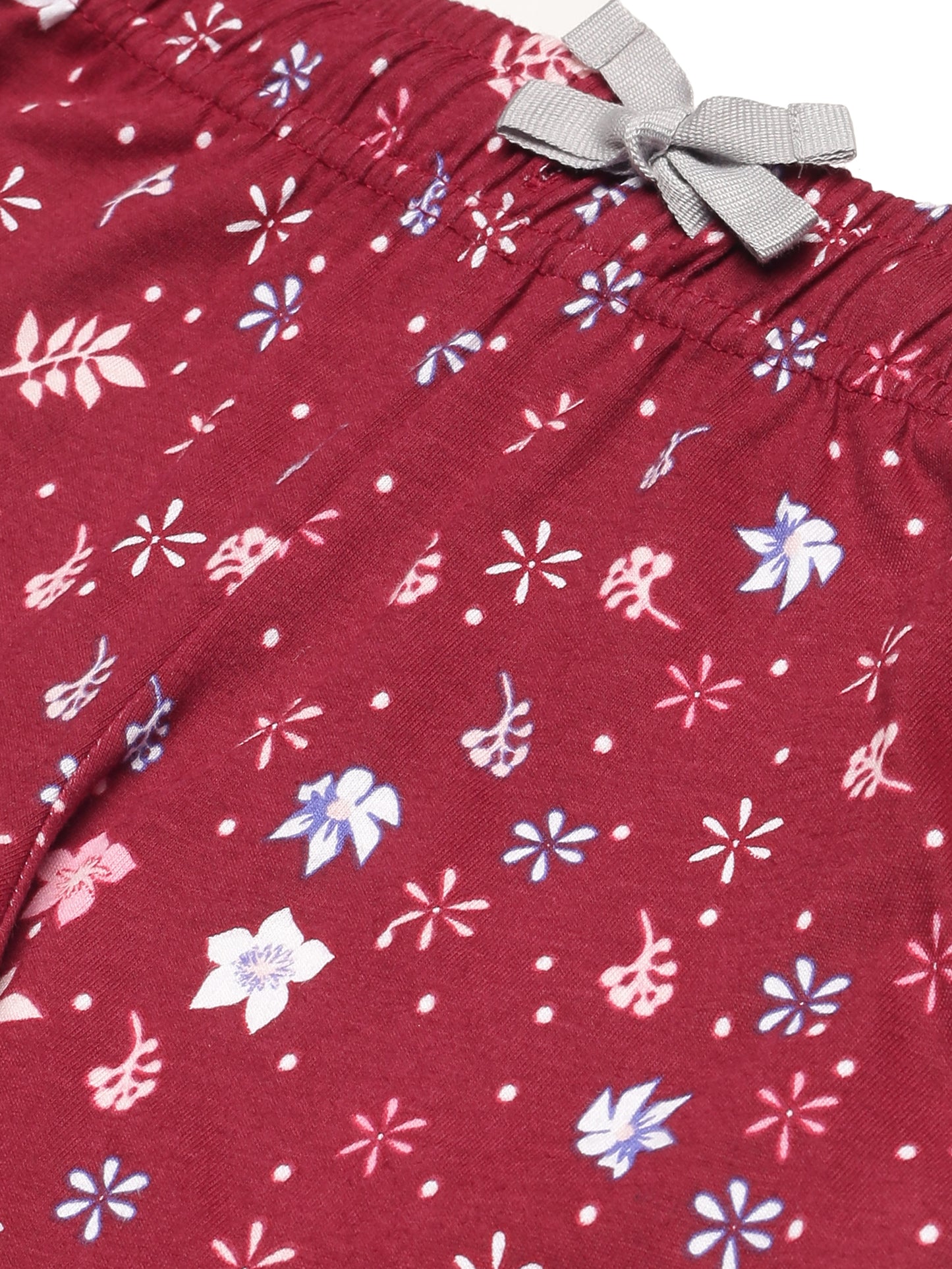 Plum Tree Girls  All Over Flower Printed Shorts( Pack of 2)-MID BLUE DARK RED