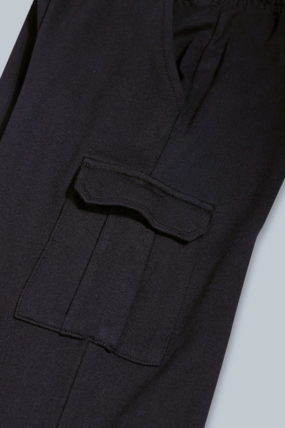 Reversible Sequins Hoodie Sweatshirt and Solid Cargo Pant set- Black