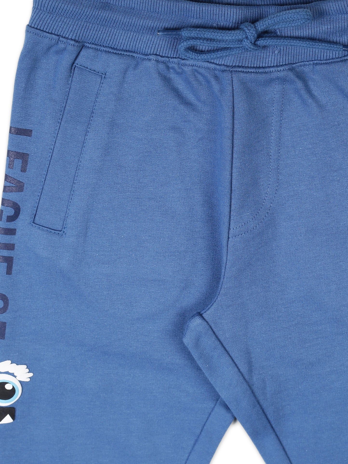 Round Neck Pullover Sweatshirt and Printed Jogger set- Grey and Blue