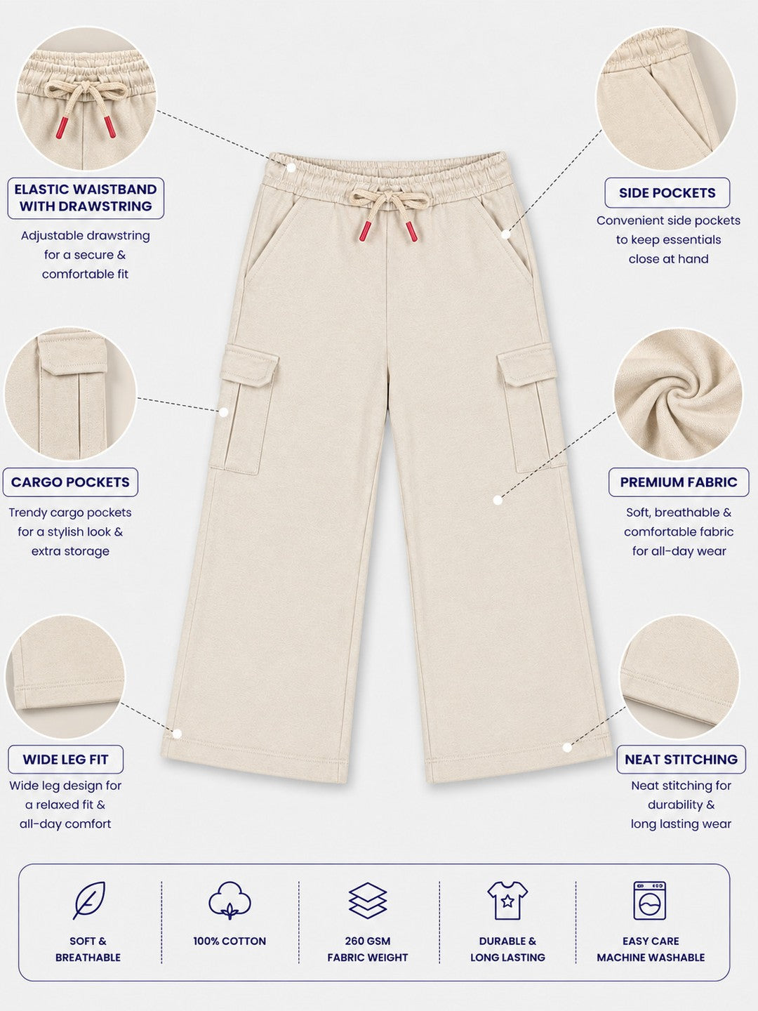 Girls Velour Wide Leg Cargo Pocket Pants