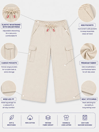 Girls Velour Wide Leg Cargo Pocket Pants