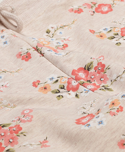 Glitter Printed Hoodie Sweatshirt and Printed Jogger set- Peach