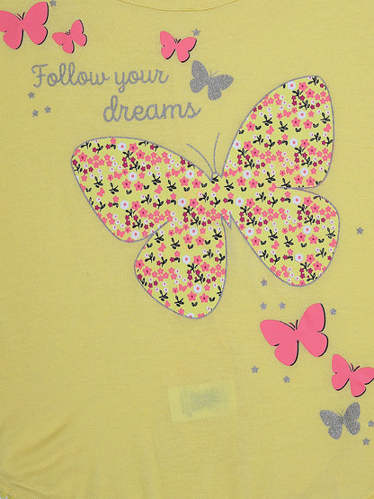 Girls Set of 2 printed Soft Rayon Poncho T-shirts-OFF WHITE YELLOW