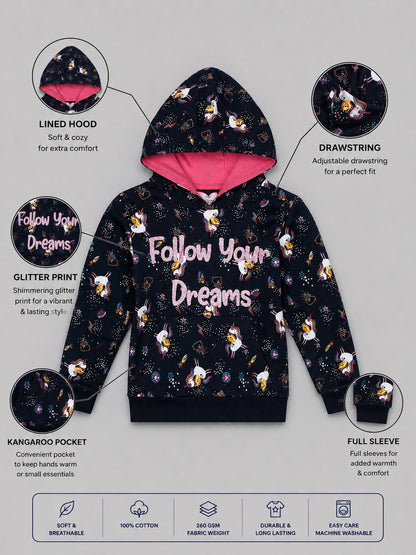 Girls Premium Soft cotton full sleeve Printed Hooded Sweatshirt