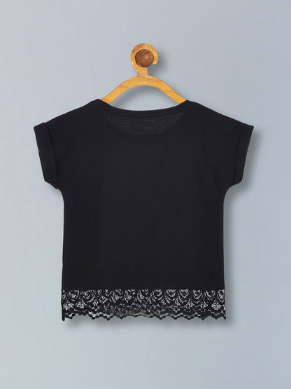 Girls Premium Cotton Crop Top With Lace Border Pack of 2
