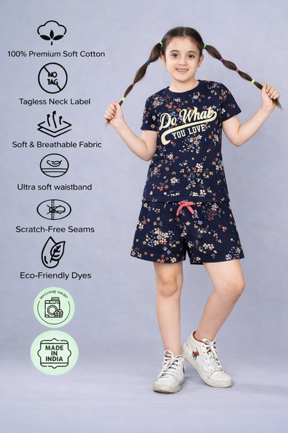 Girls Trendy Cotton Top & Shorts Co-ord Set