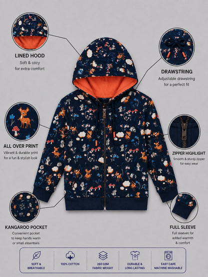 Girls Premium Soft cotton Full Zipper Printed Hooded Sweatshirt