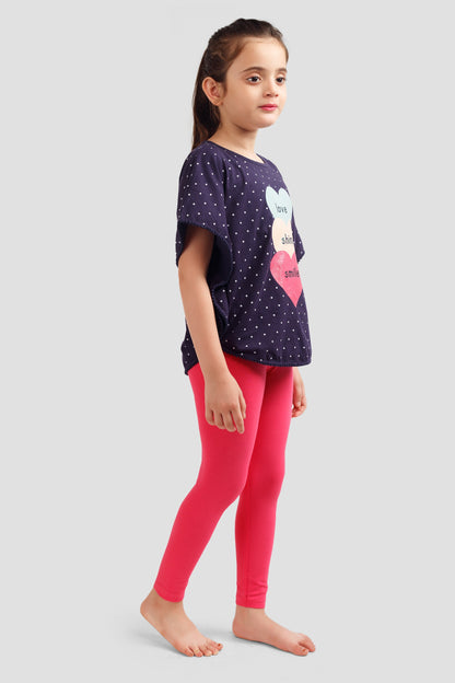 Girls Soft Rayon Poncho T-shirts and All Over Printed Leggings set (Pack Of 4) - Multi