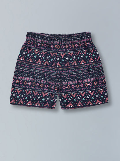 Girls Premium Cotton Printed Knit Shorts Pack Of 2