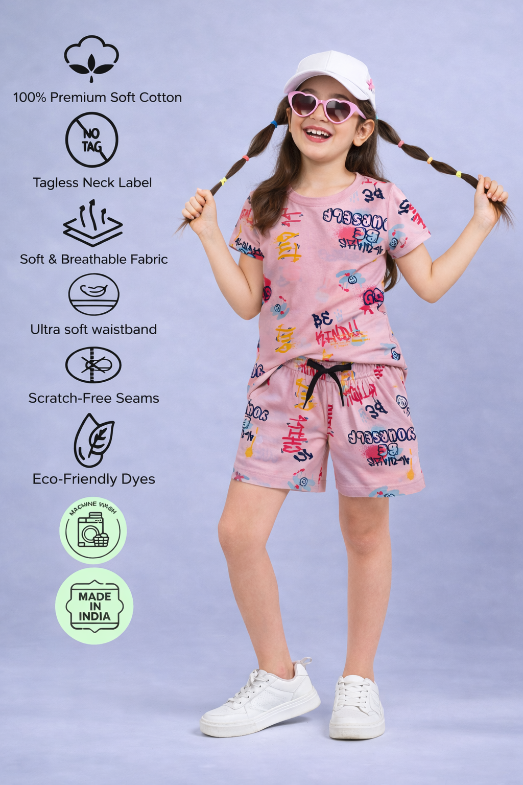 Girls Trendy Cotton Top & Shorts Co-ord Set