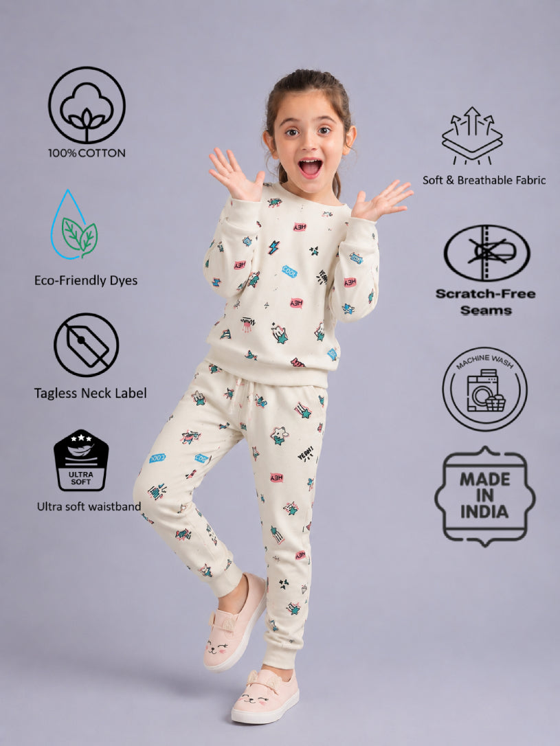 Girls Premium Soft Cotton Full sleeve T-shirt and jogger pant clothing set