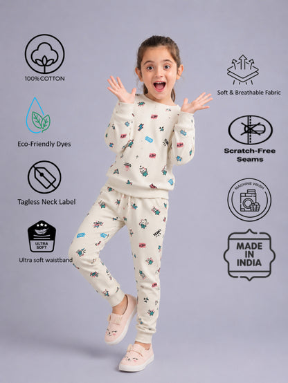 Girls Premium Soft Cotton Full sleeve T-shirt and jogger pant clothing set